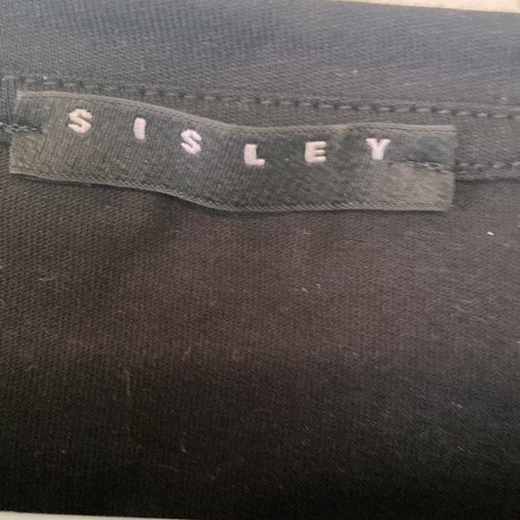 Sisley black tee top cotton with puff sleeve ties comfy structured Large - Picture 3 of 4